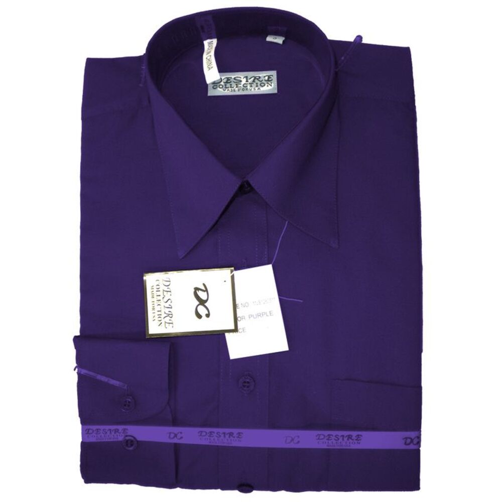 Desire Collection Men's Long Sleeve Classic Fit Pocket Dress Shirt Purple